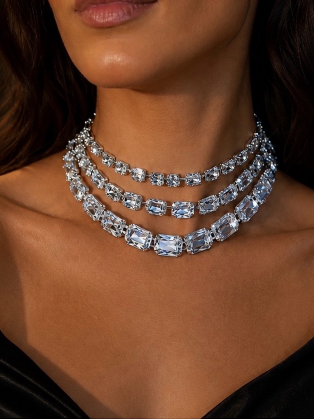 Opulent Silver Crystal Collar Necklace